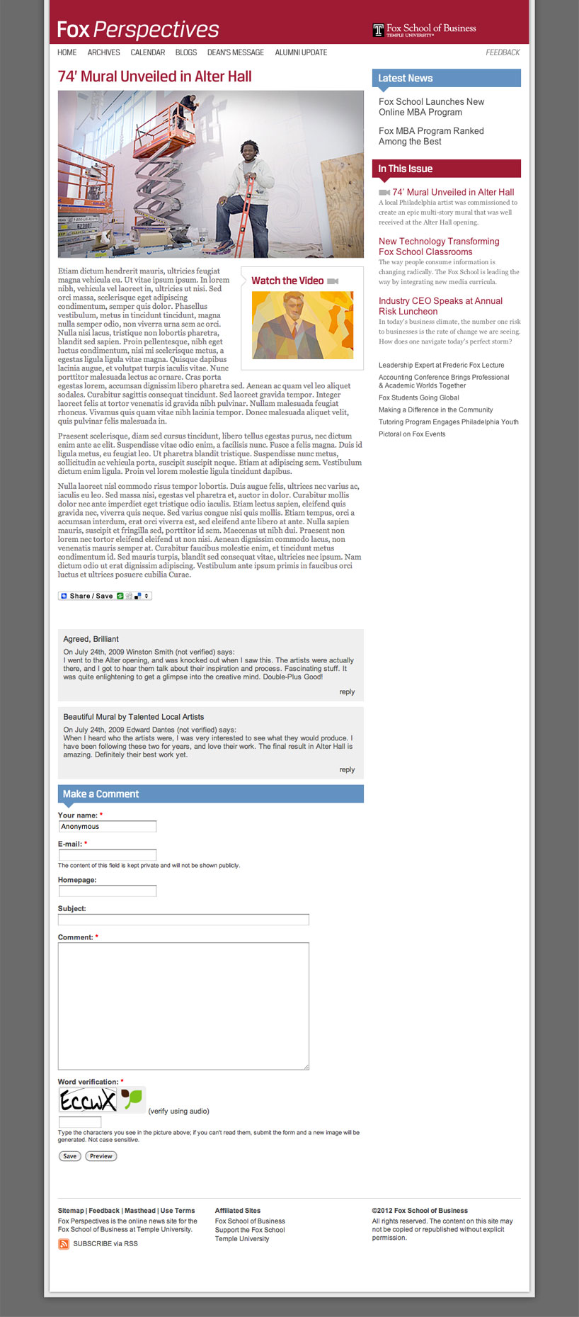 Fox School of Business Website